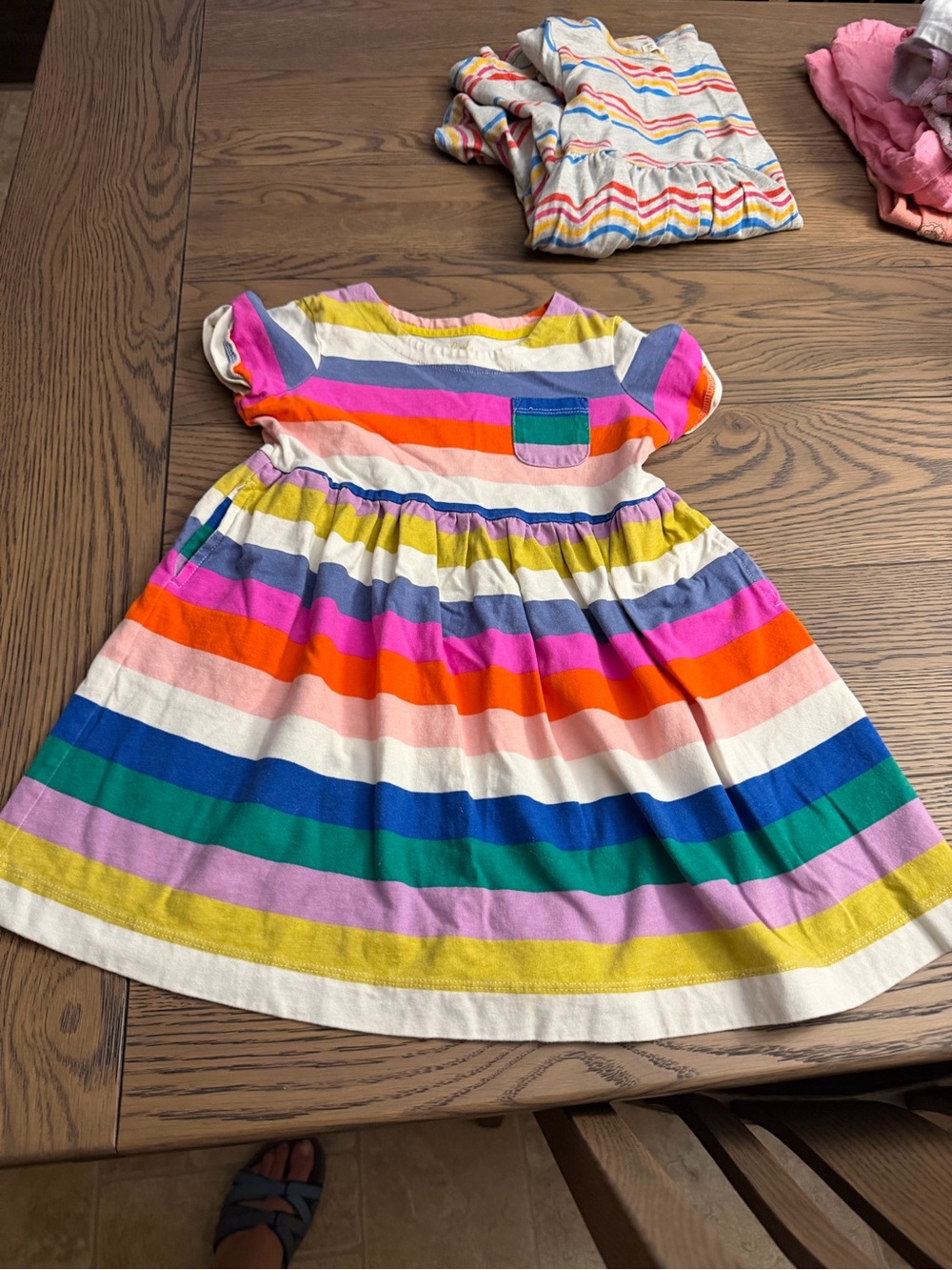 Mini Boden rainbow stripe jersey dress